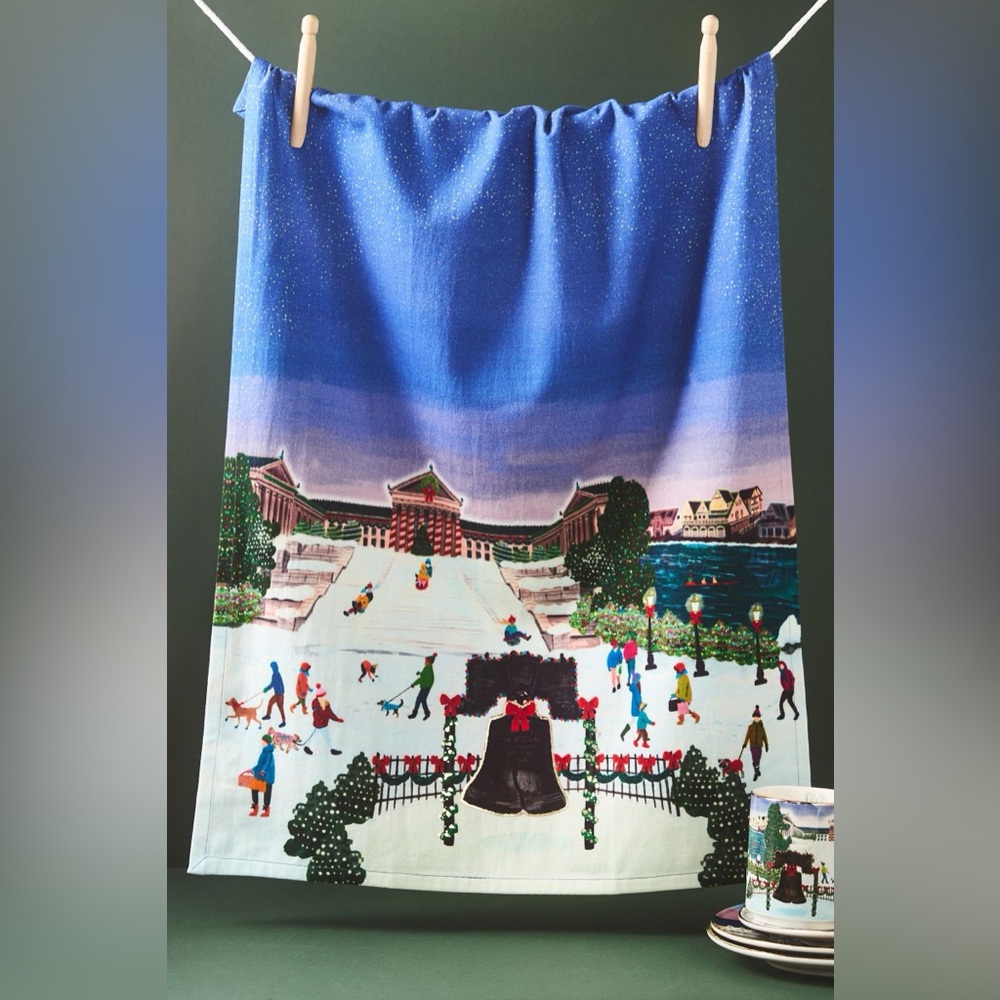 New 2024 Anthropologie Christmas Holiday In The City Philadelphia Dish Towel